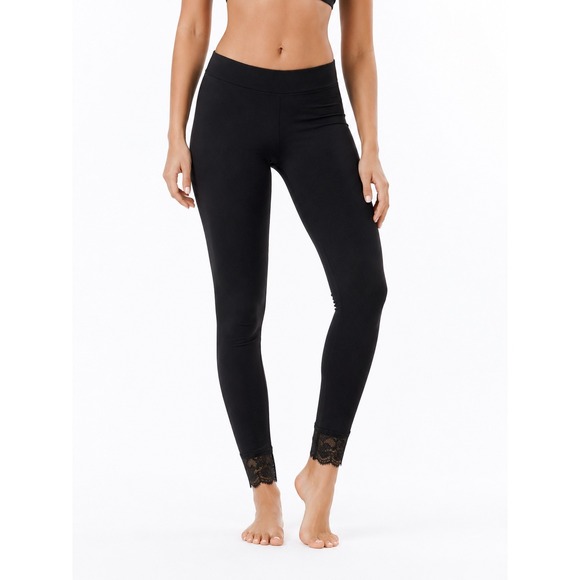 Lynda's World Pants - Seamless Lace Trim Leggings 4 Pack Black Grey Navy Brown Free Size